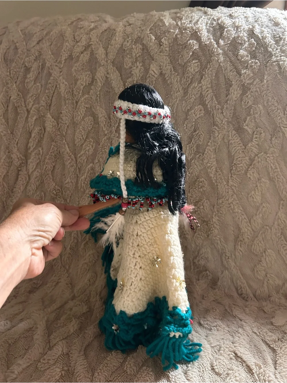 Beautiful Native American Princess Doll With Crocheted Dress And Headband